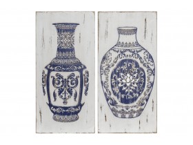 Pair of Wooden Wall Deco Blue Jar (164535)